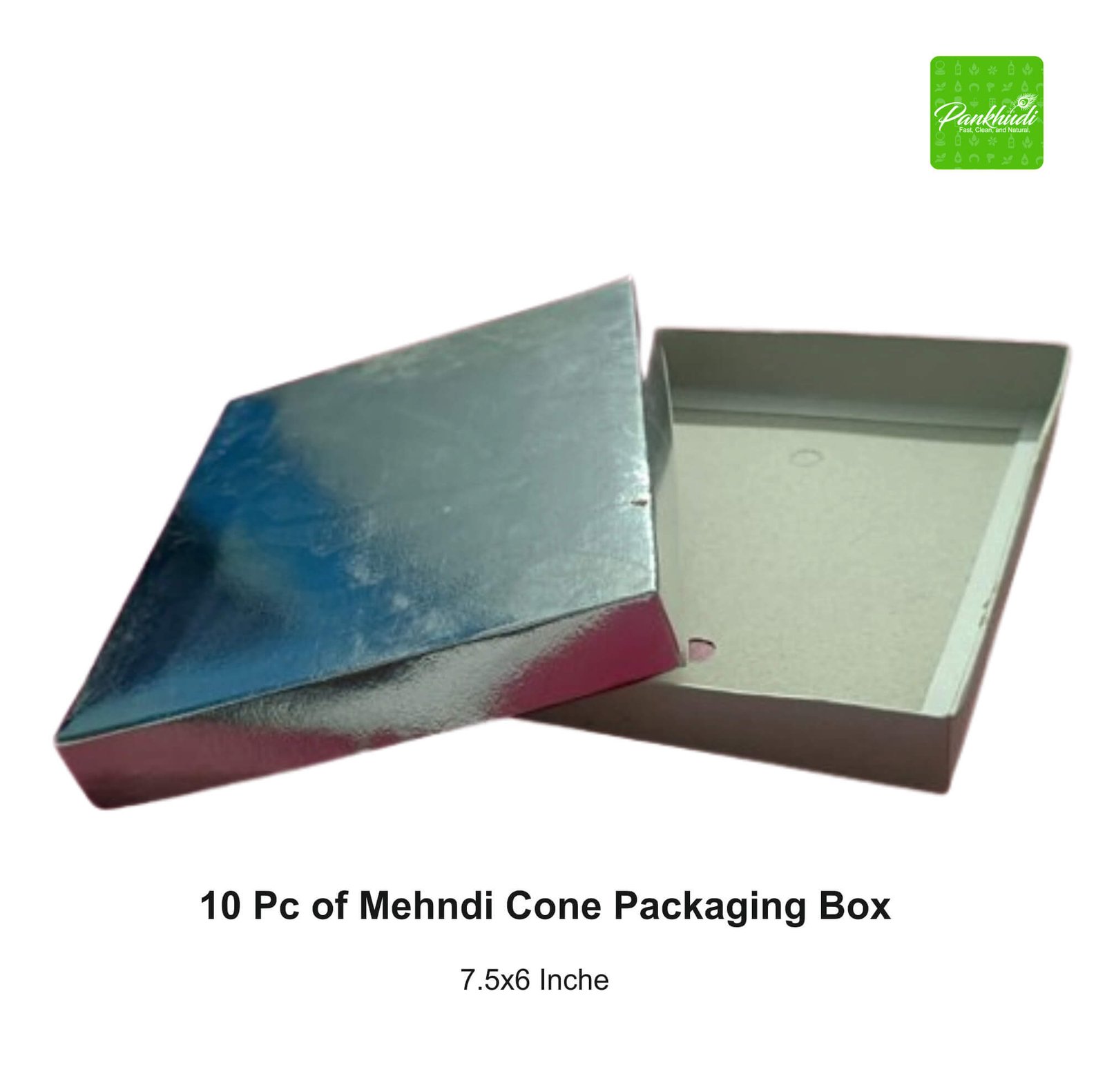 Silver Mehndi Cone Packaging Box – Empty Henna Cone Box (Pack of 10) | Holds 12 Cones | 7.5x6x1 Inch | Customizable for Branding